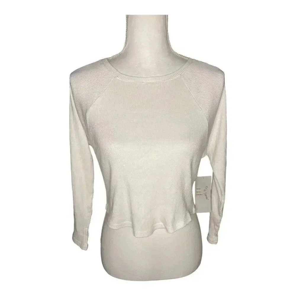 New Z By Zella Women’s Small Cream Long Sleeved Ribbed Crop Top NWT